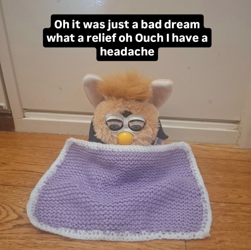 The President wakes up in his bed. He says "Oh it was just a bad dream what a relief oh ouch I have a headache" end Description. 