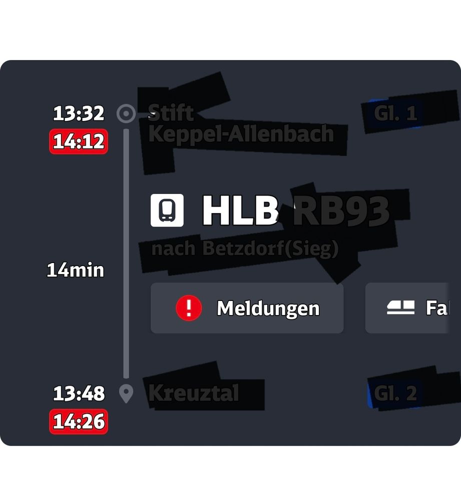 Anzeige Zugverspätung: 40Minuten laut App