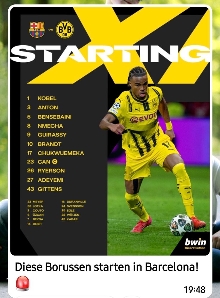 Startaufstellung des BVB gegen Barca