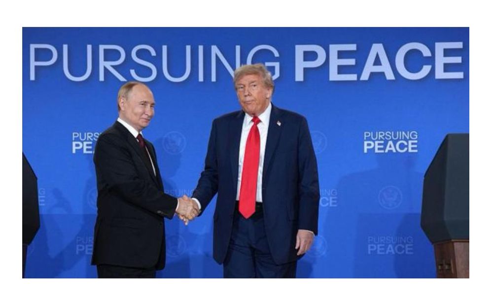 Photo of Putin & Trump shaking hands after their meeting in Alaska, USA. 