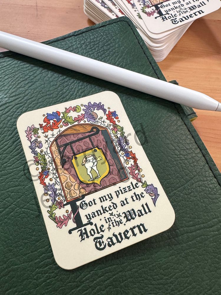 A sticker of the Hole in the Wall Tavern artwork