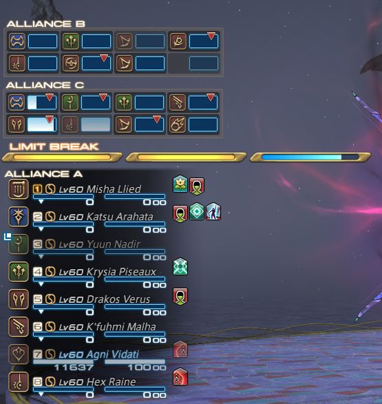 ff14 screenshot. all players out of a 24 man alliance except 4 dead in the party list