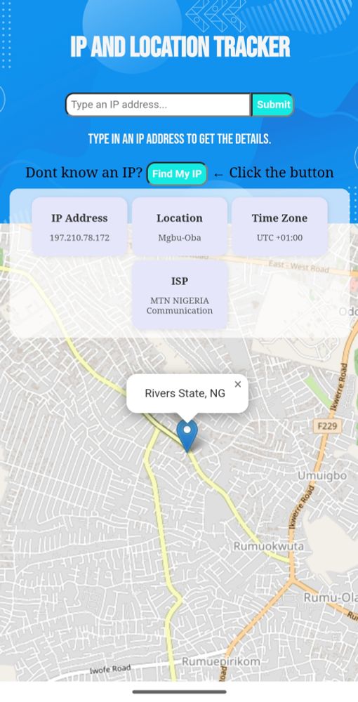A screenshot of a new website project - "IP Tracer". Header says "IP and Location Tracker". It uses a map.