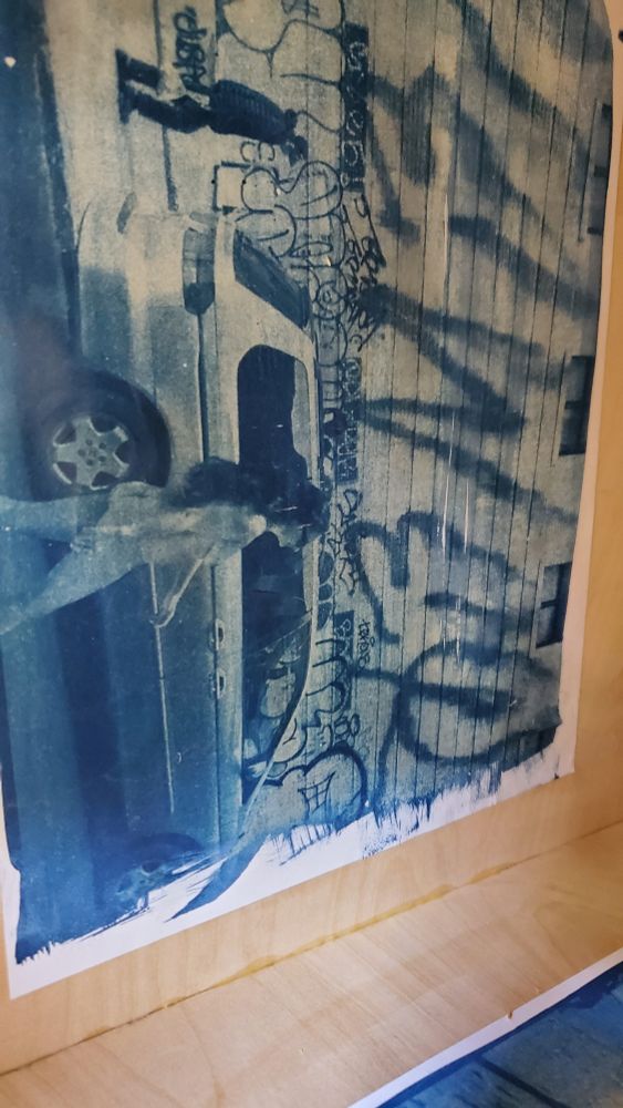 Cyanotype hidden on the inside of another work of art.
