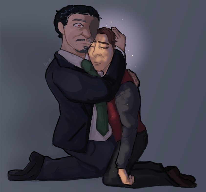 Peter Morris (left) holding onto a dead/dying Cleve Monchique (right)

This doesn't match the reality of what happened as Peter didn't regret his actions then.

Once everything began to fall apart did it every possibly pass through his head. 
That he messed up.
