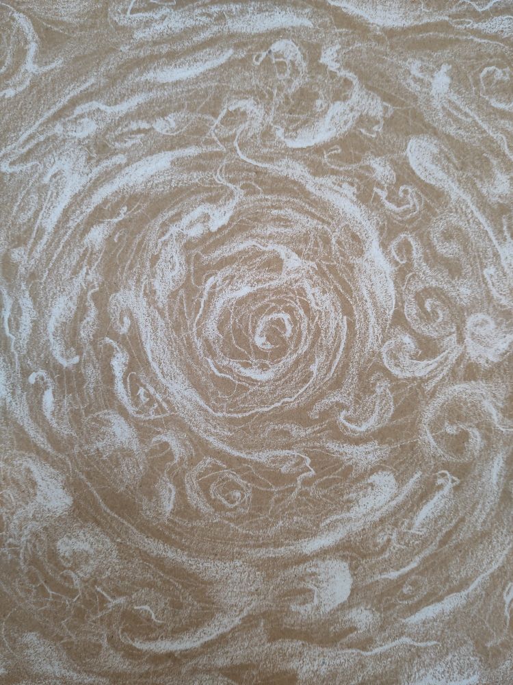 Wax on toned paper sketch of the mists of time by Clair Le C