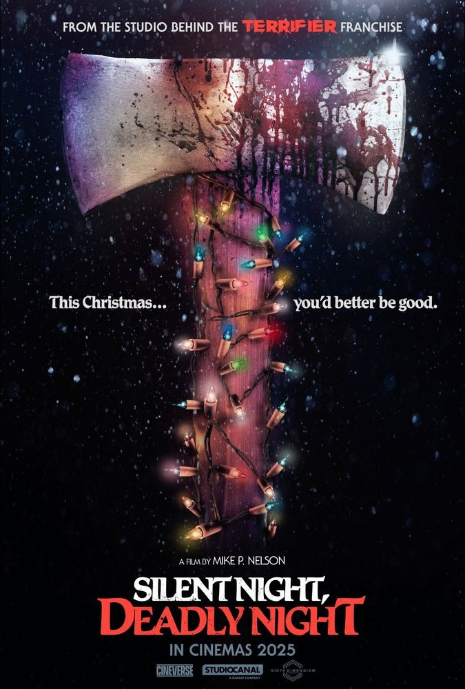 Movie poster that features big bloody axe wrapped in a string of holiday lights. "This Christmas...you'd better be good," the tagline reads.