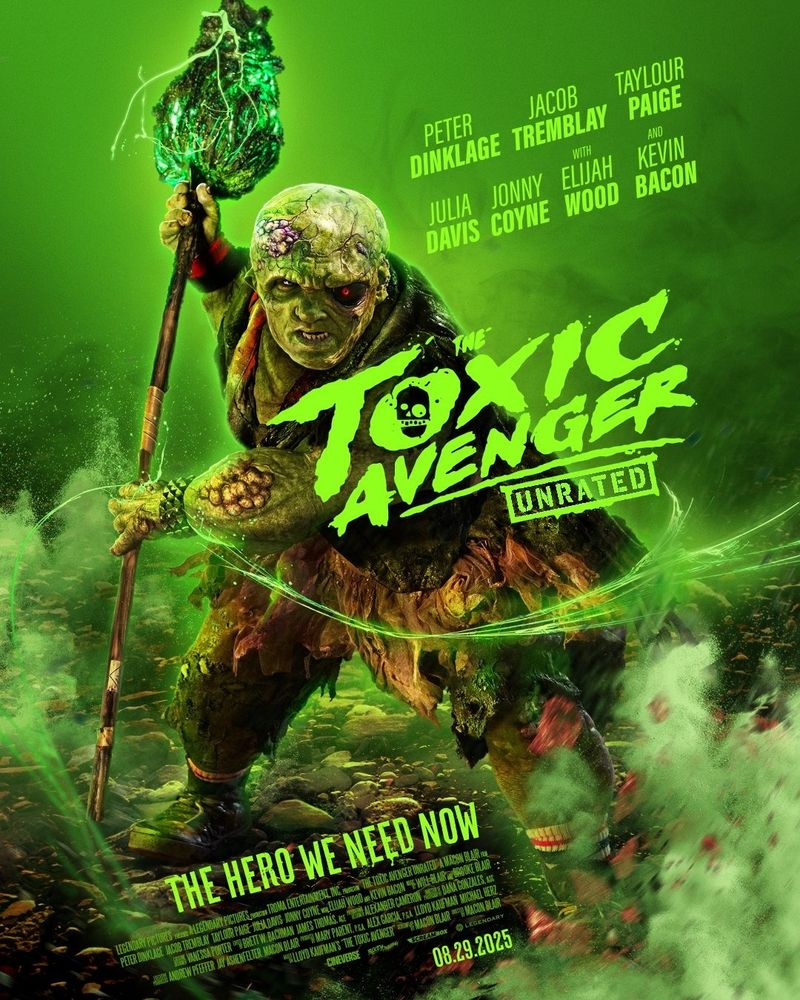 New Toxie wielding a radioactive mop with toxic green fumes swirling around him on vibrant green background