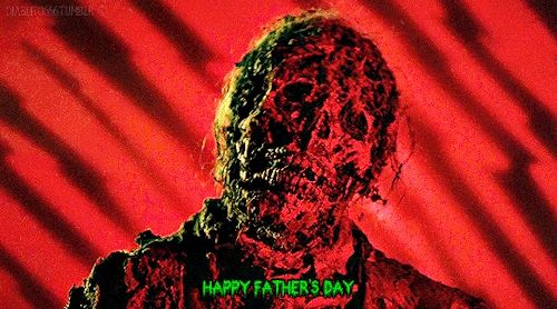 "Happy Father's Day" says undead daddy from Creepshow, cast in bright red lighting