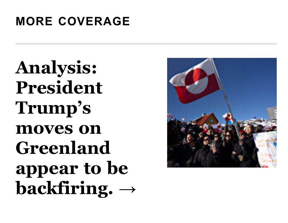 Left: headline from NYT that said President Trump’s moves on Greenland appear to be backfiring. 
Right: quotation from 2016 on which Trump says he “moved on her heavily” in reference to his knowingly making unwanted sexual advances. 