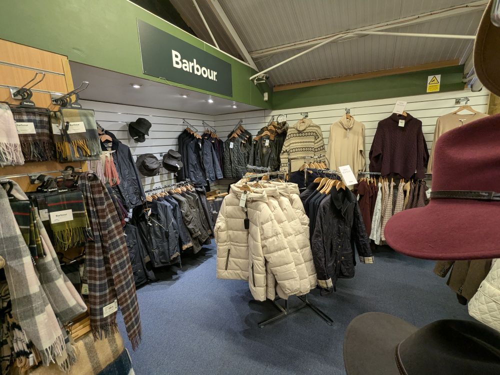 The Barbour (posh clothes) section of a garden centre.