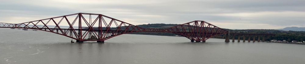 Photo of the Forth Rail Bridge taken from the Forth Road Bridge on an iPhone.