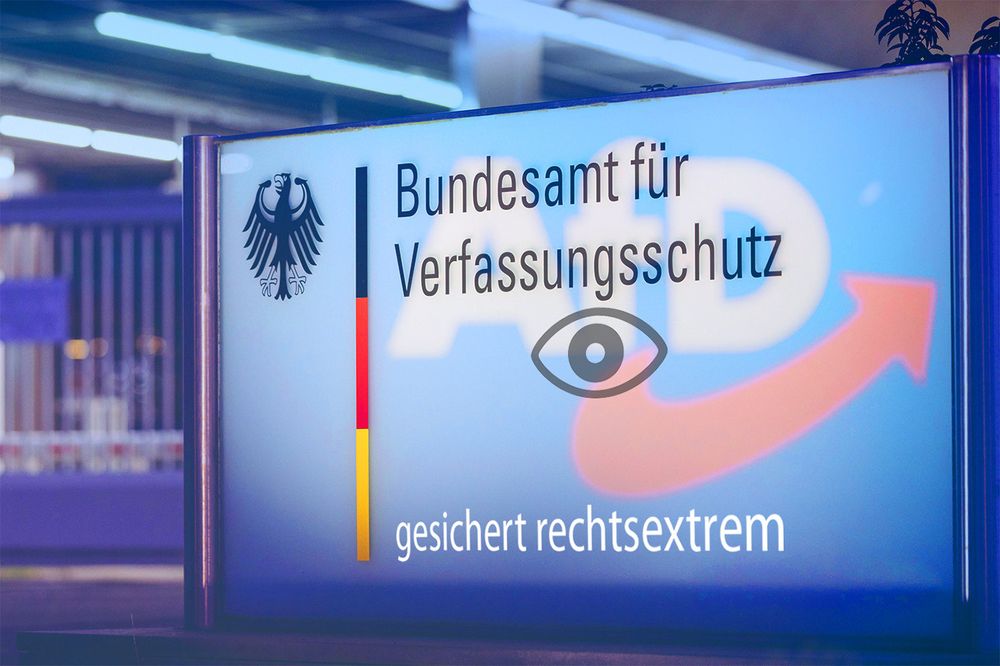 Eingang des Bundesamts für Verfassungschutz mit symbolischem Auge und dahinter liegendem AfD Logo, sowie dem Schriftzug "gesichert rechtsextrem". Bild: imago images/Christian Ohde, Collage: KGS IAK Berlin

Text der Pressemitteilung: https://www.auschwitz.info/de/presse/pressemitteilungen/presseinfo-einzeln/lesen/afd-gesichert-rechtsextrem-was-holocaust-ueberlebende-nun-von-der-neuen-bundesregierung-erwarten.html