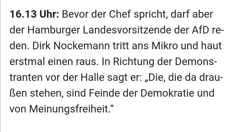 Zitat Dirk Nockemann
Die, die da draußen stehen, sind Feinde der Demokratie und von Meinungsfreiheit.