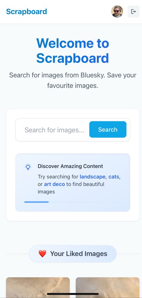 Screenshot of new Scrapboard front page in the app