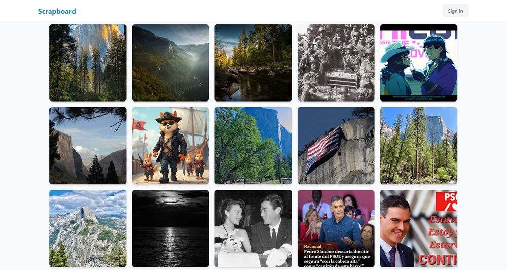 A Scrapboard search for "El Capitan" with one of the search results clearly being an AI generated image