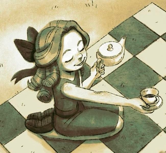 A close up of the young girl offering tea