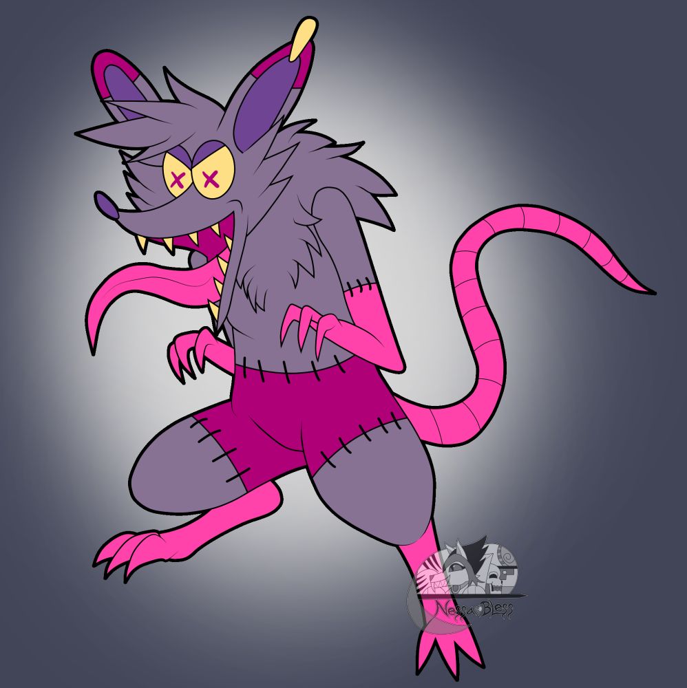 Zombie rat creature with stitches. it has Xs on it's eyes.