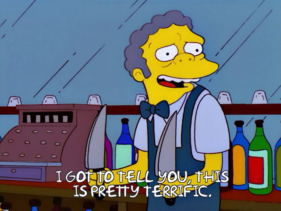 Moe syzlack holding two knives saying “I got to tell you, this is pretty terrific”