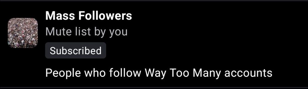 a screenshot of a mute list labeled "Mass Followers"