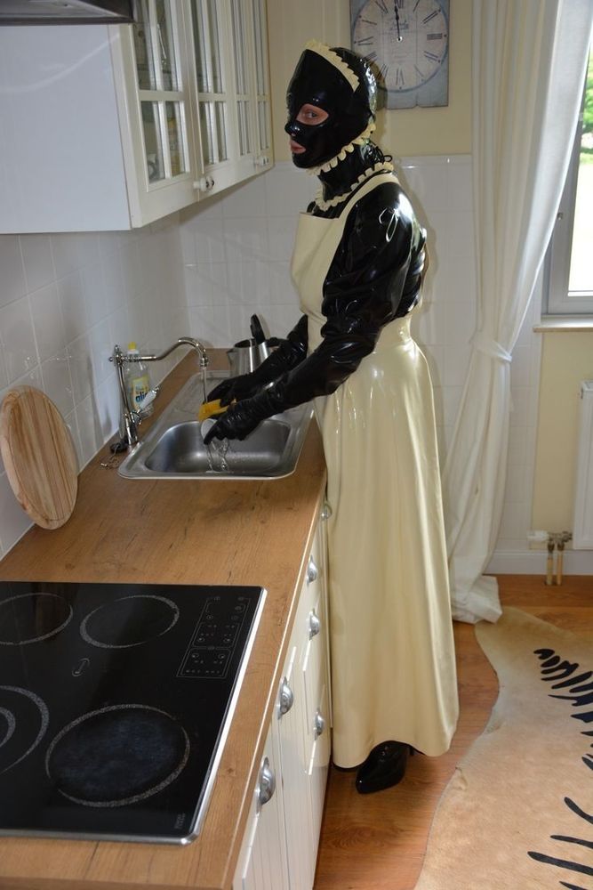 Rubber Maid in Long Latex Dress