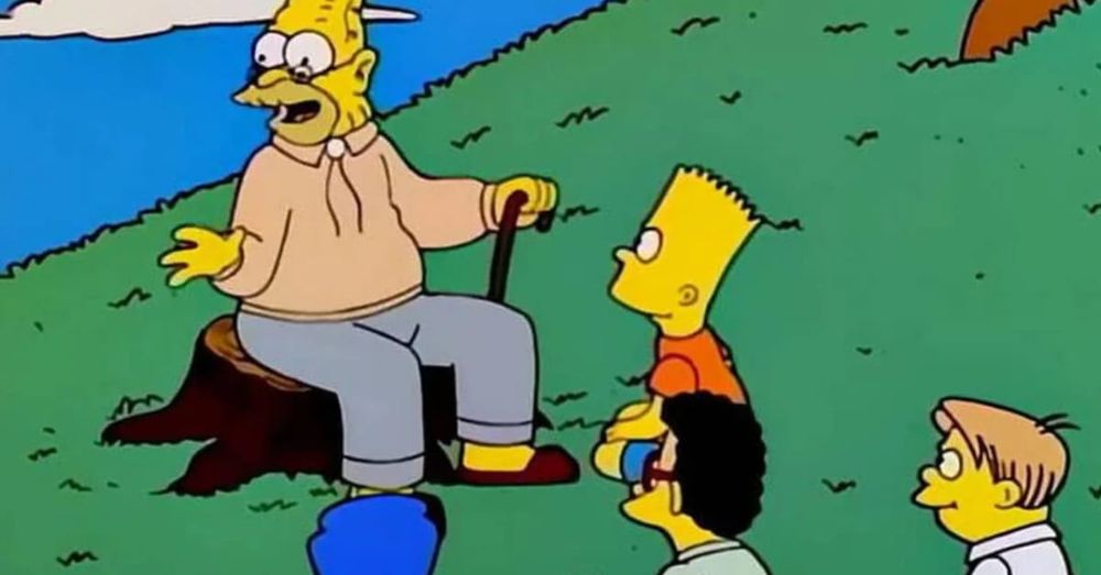 Grandpa Simpson telling a story to the kids 