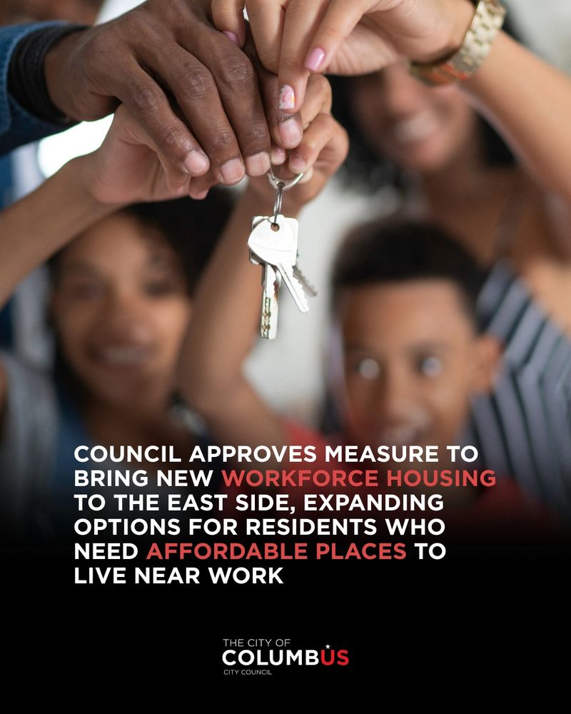 A photo of a family holding up a set of keys with the caption Council Approves Measure to Bring New Workforce Housing to the East Side, Expanding Options for Residents Who Need Affordable Places to Live Near Work