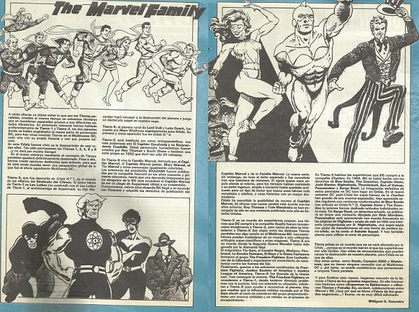 Artículo a doble página sobre las Tierras Paralelas de DC durante la crisis, en cada página hay un extenso texto en dos columnas, y también imágenes de los habitantes de estas tierras. Como los de Tierra S (la familia Marvel), los de Tierra 4 (Los personajes de la Chartlon) o los de Tierra X (con Tío Sam y Dama Fantasma entre otros).
