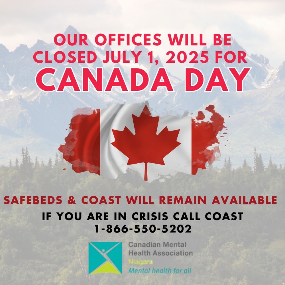 image of canadian flag, mountains, and cmha niagara logo