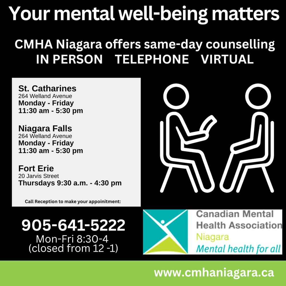 cmha niagara logo and two stick people chatting