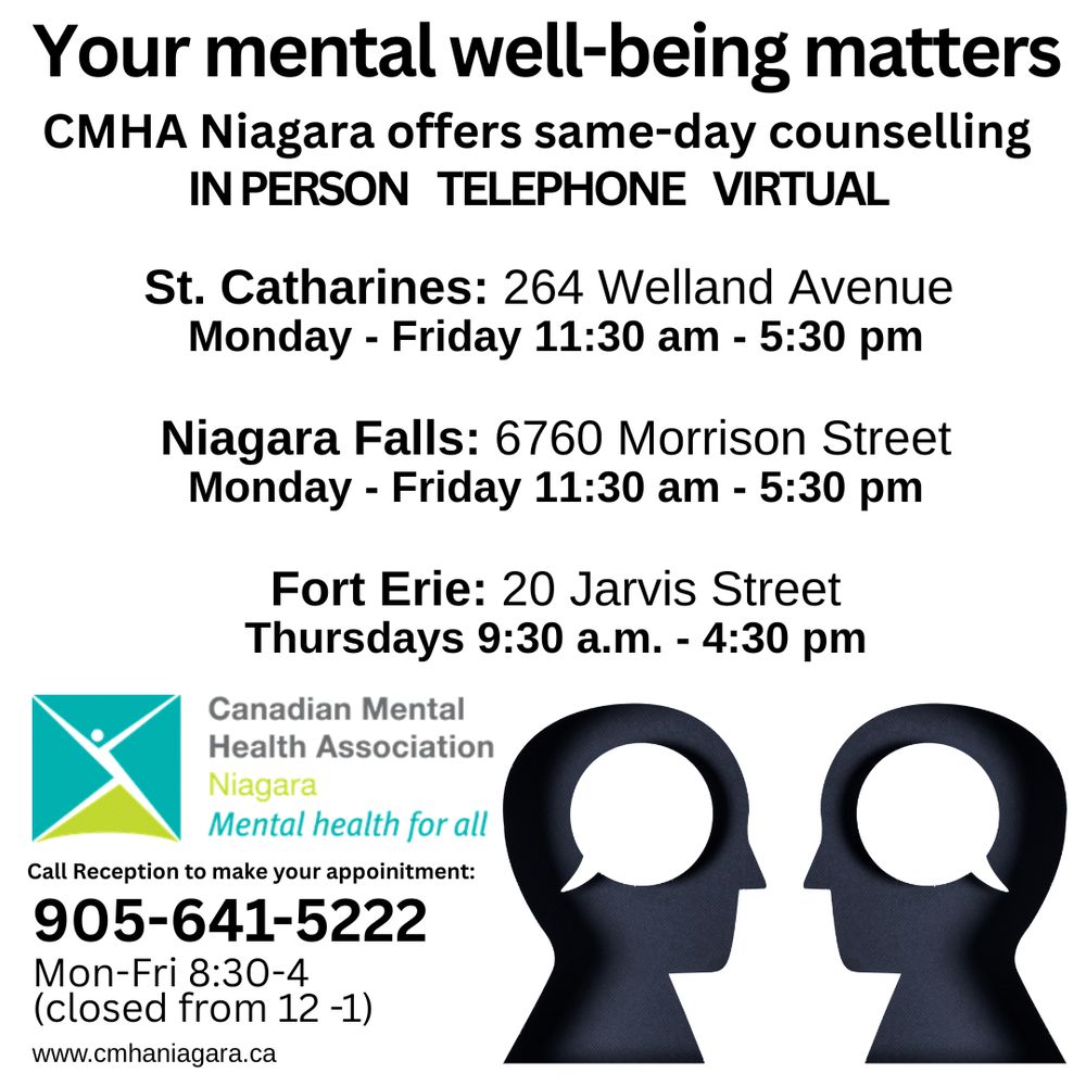cmha niagara logo and hours image of two silhouettes with chat bubbles