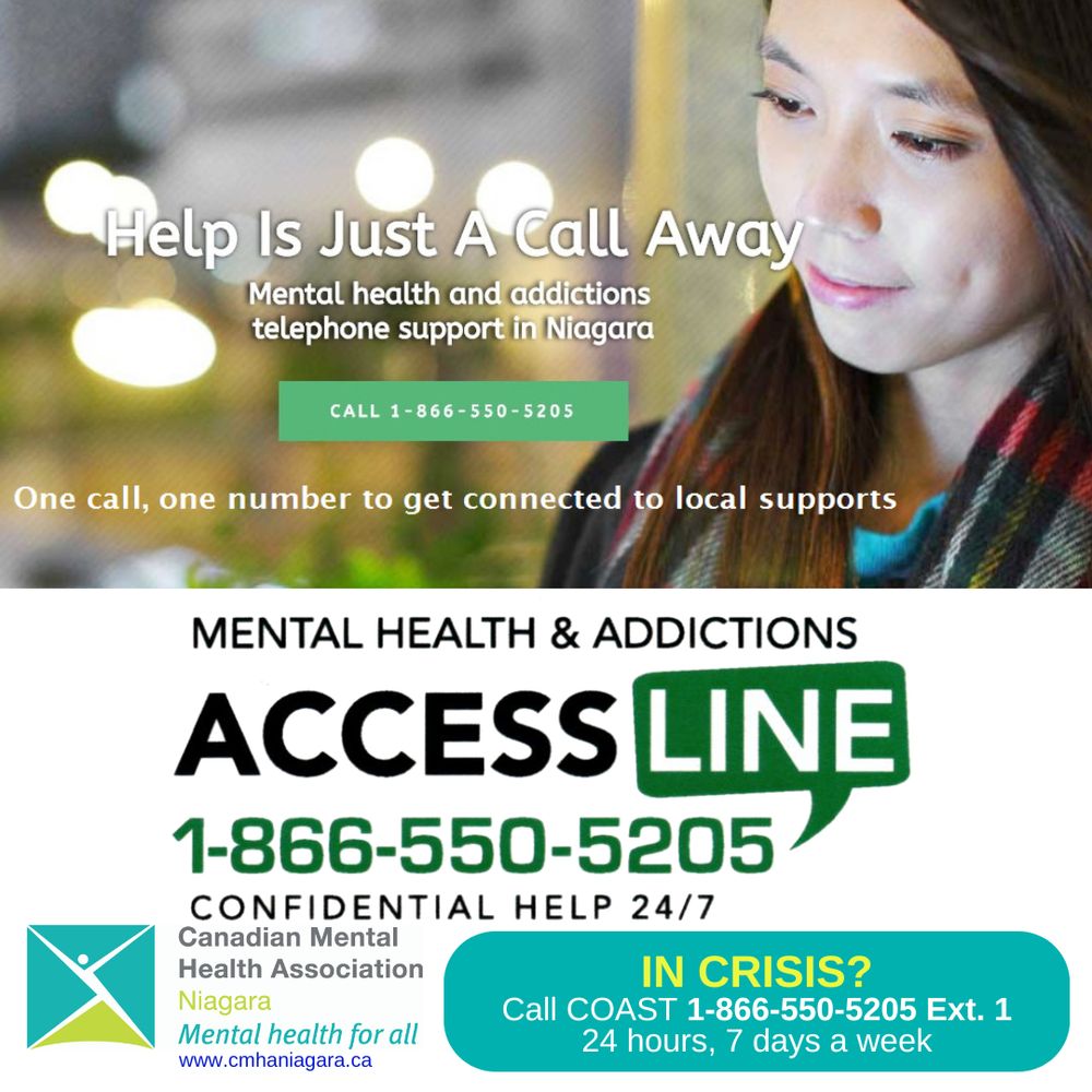 access line and cmha niagara logos, image of smiling woman