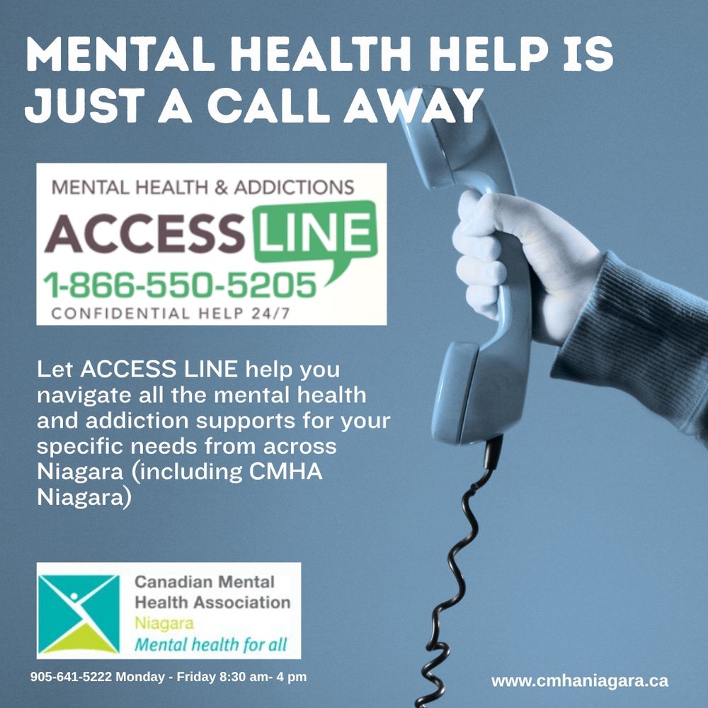 access line and cmha niagara logos and image of person holding out a phone