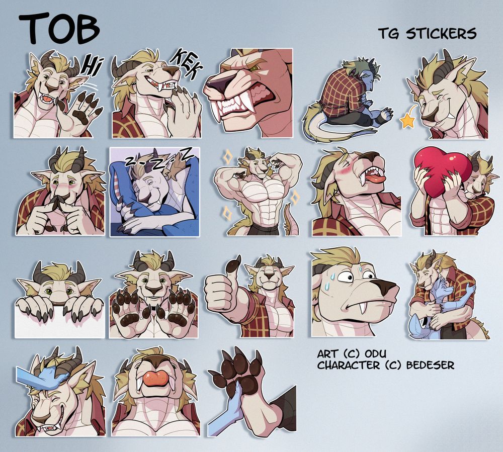 Set of Tob's stickers of Bedeser's character by Odu the artist
