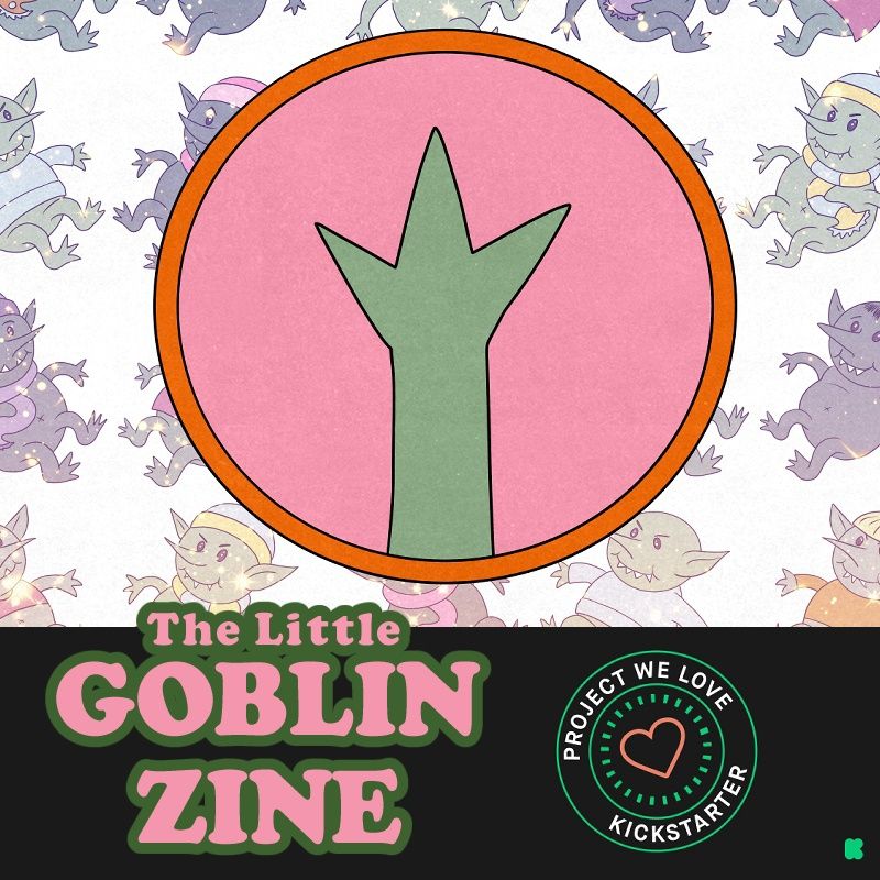 A little green hand raised high in a circle. The background shows lots of little goblins floating about.