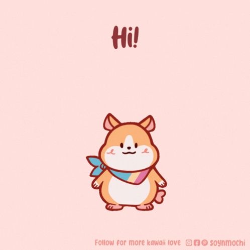 a cartoon of a hamster with the words hi on the bottom