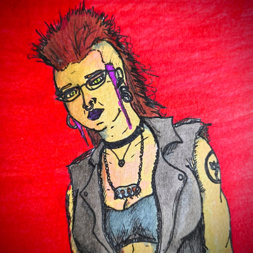 A close up detail of the same drawing to show the face
