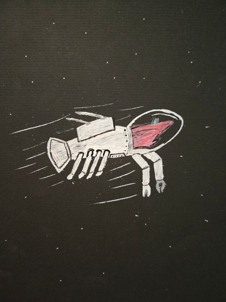 Drawing of a shrimp in space