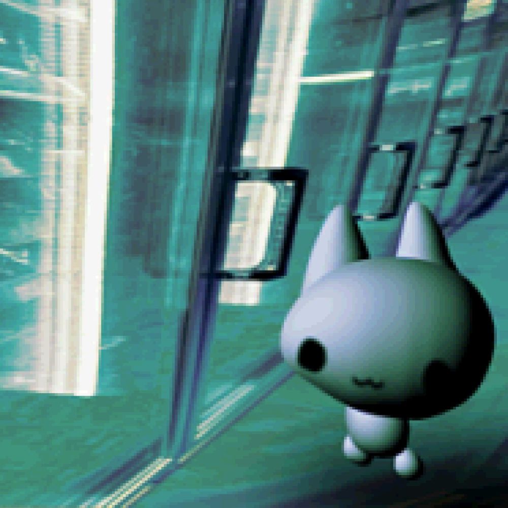 Heavily distorted image of a 3d cartoonish model of a cat, "cryptid cat"