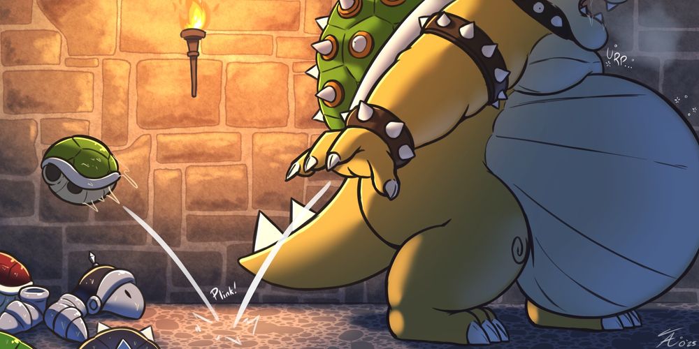 Lord Bowser stress eating. Eating through his koopa minions along his walking path.