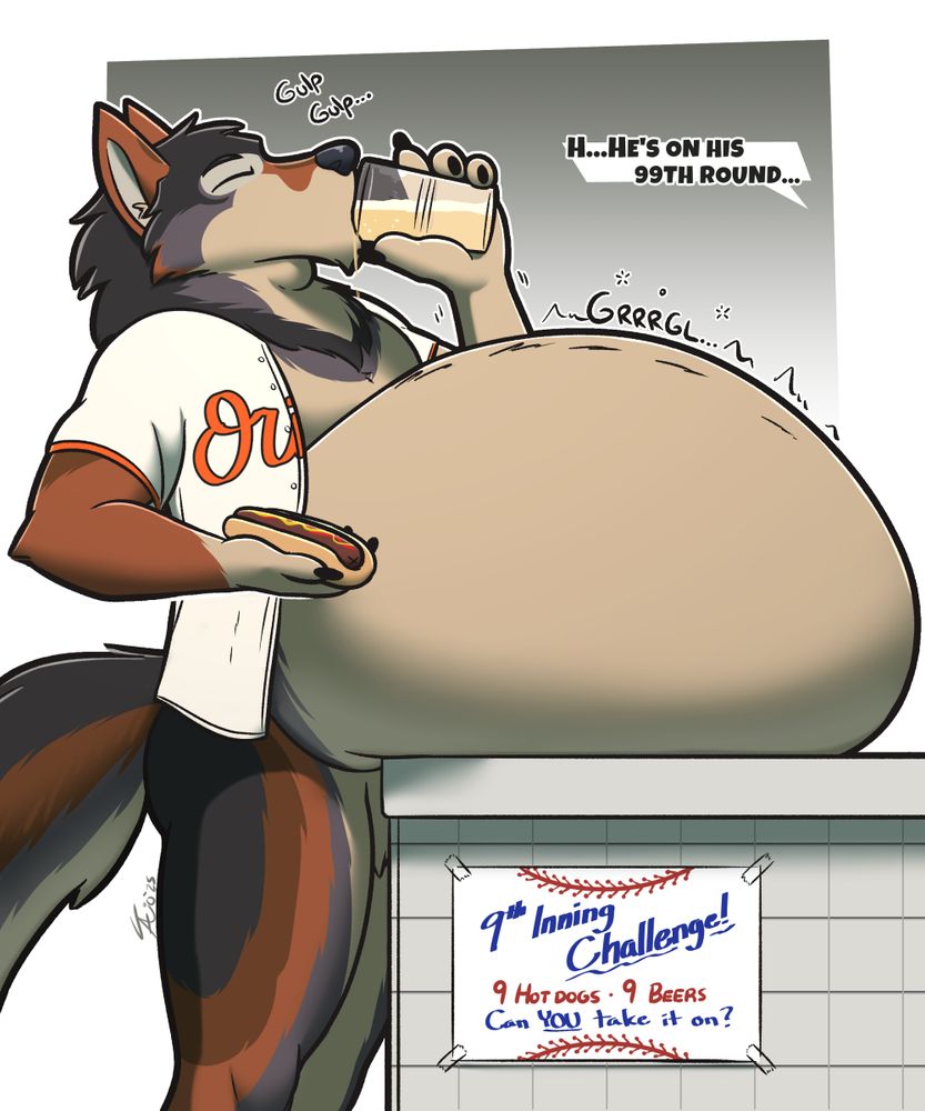 Iron chugging hot dogs and beers down into big massive belly!