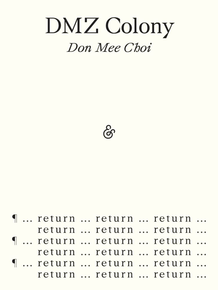 the front cover of DMZ Colony by don mee choi. it is a minimalist typographic design, black text against pale cream.