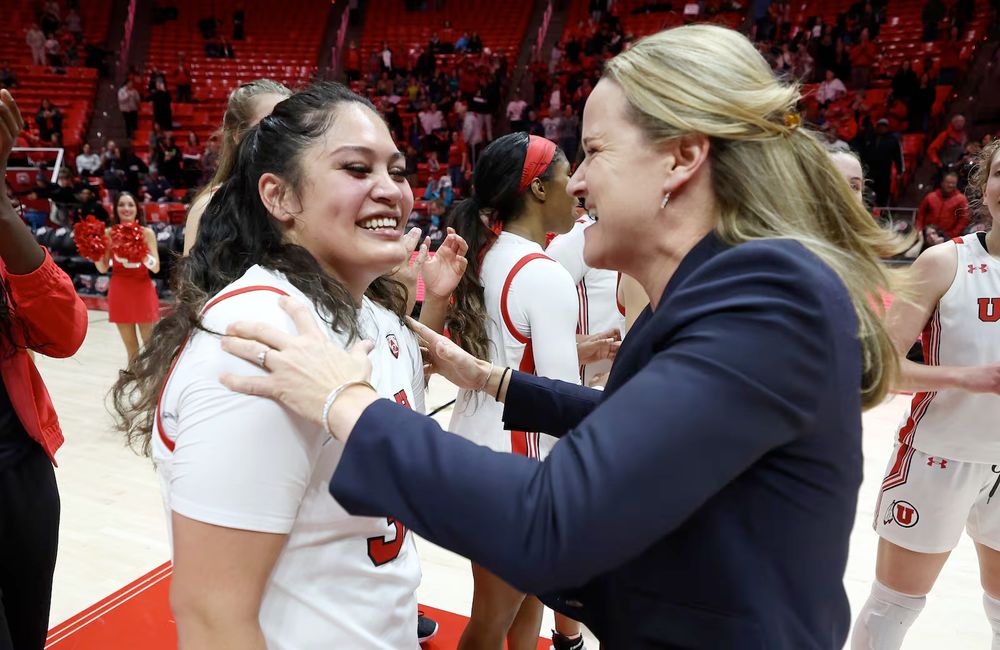 Alissa Pili and Lynne Roberts celebrating a win at Utah