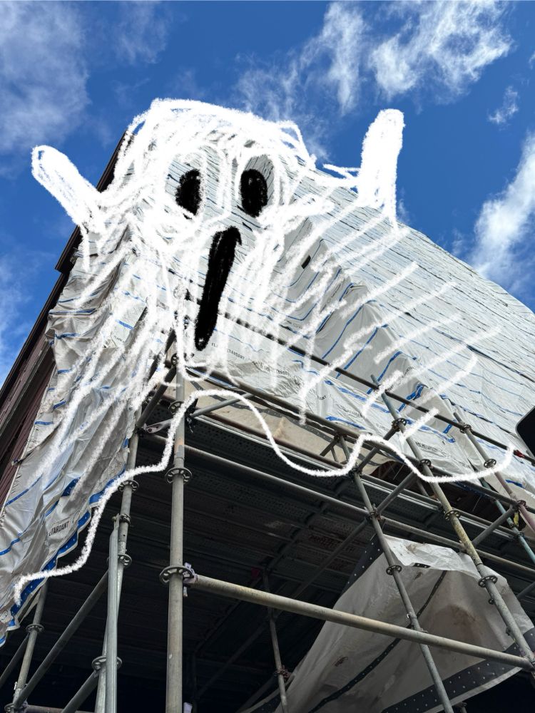 Shrouded in dumb scaffolding but I made it into a cute ghost for a change 
