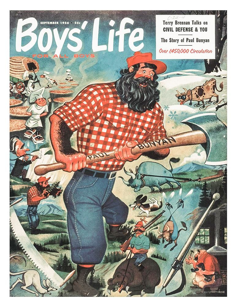 Lowell Hess illustration of the legend of Paul Bunyan for a cover of Boy's Life.
