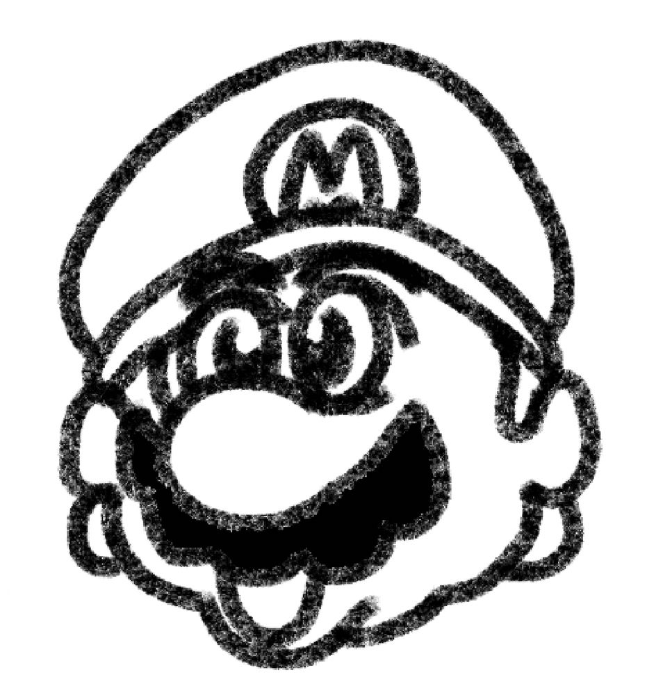 mario with his face skewed to face his right