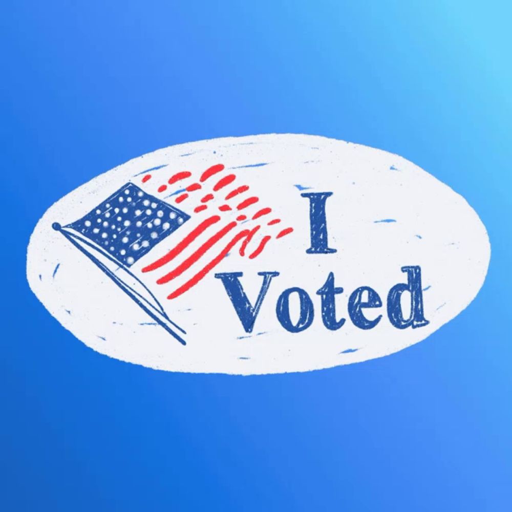 a sticker that says " i voted " with an american flag on it