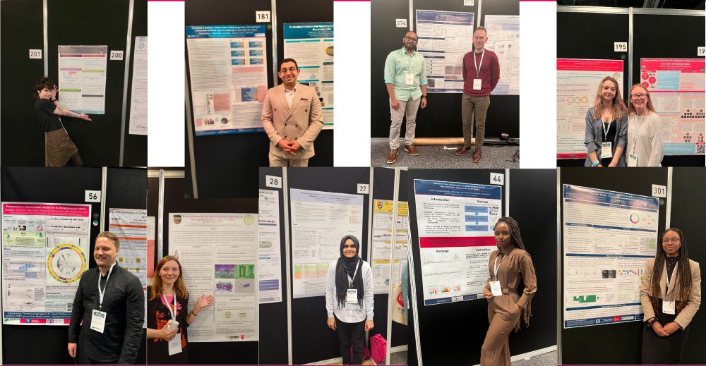 Some of our staff and students in front of their posters at Microbio24.