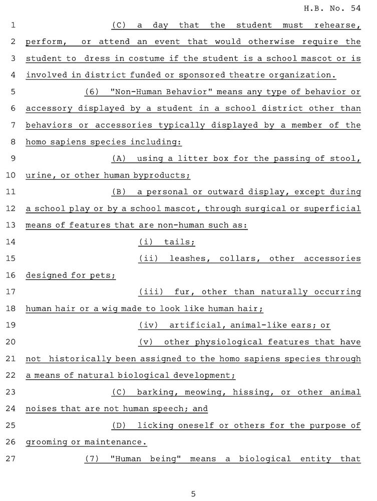 Page 5 of the bill text, showing where it talks about non-human behaviors.