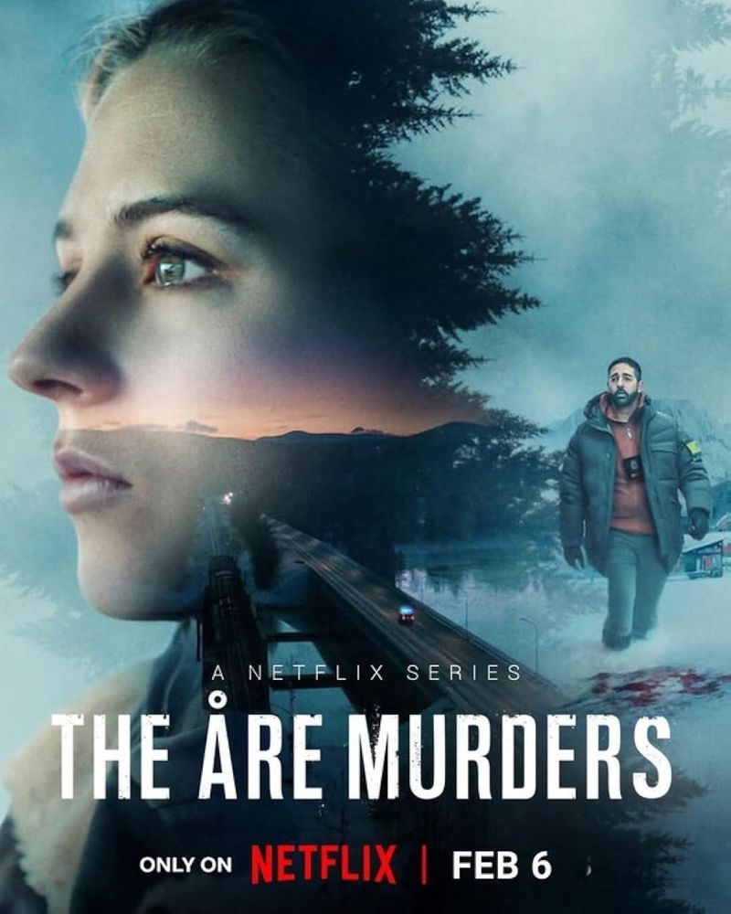 Poster for The Are Murders, with a photo of Carla Sean’s profile and Kardo Razazzi walking through the snow. 
